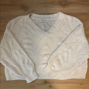 American Eagle Cream Crochet Sweater
